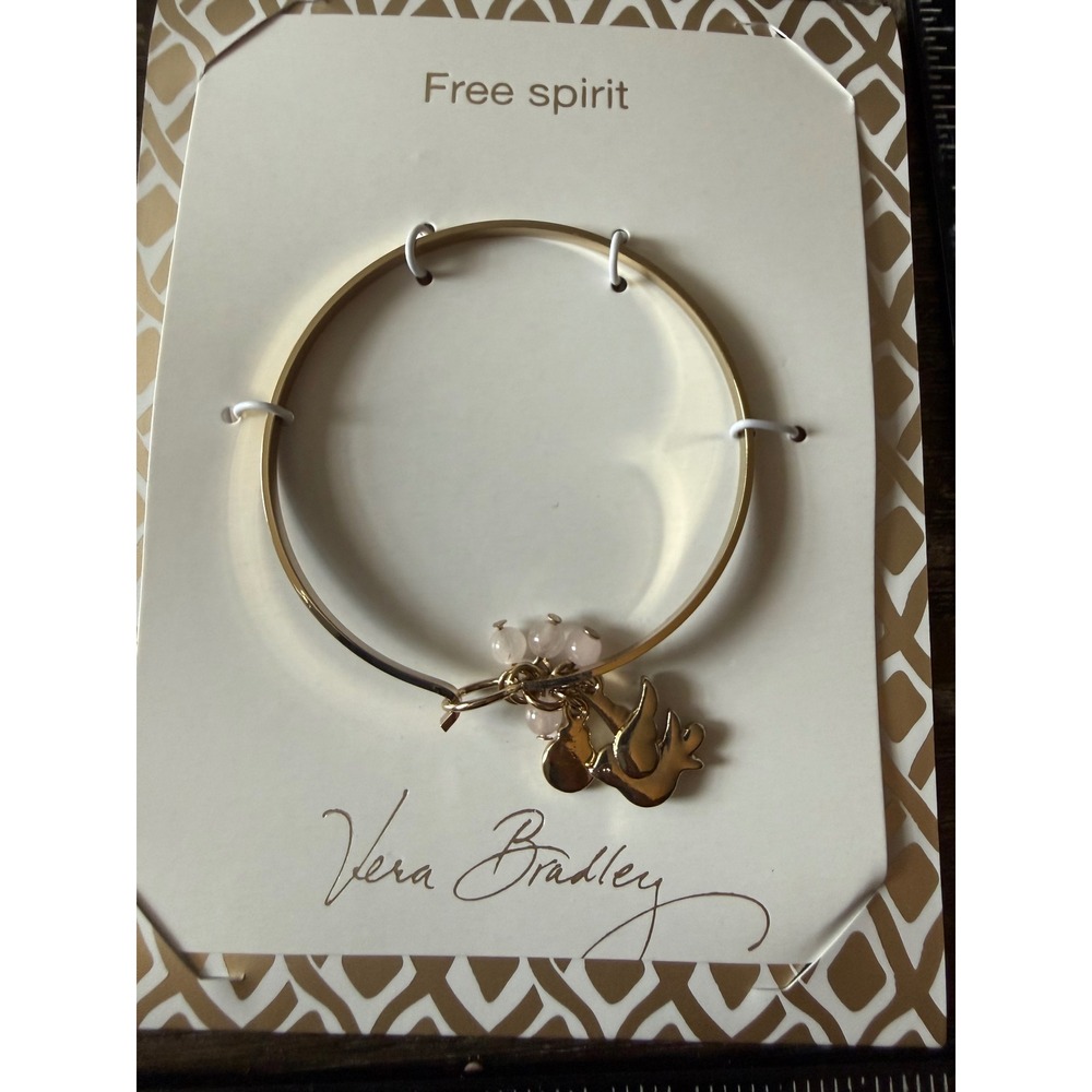 Vera Bradley Free Spirit Bird Bangle Bracelet Gold Tone Pink Beads 15188-238507
